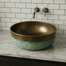 Hand Hammered Brass Sink, Moroccan Craftsmanship, Verdigris Finish, Round Vessel