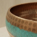 Handmade Moroccan Brass Vessel Sink, Round Hammered Turquoise Basin, Rustic Boho Countertop Bathroom Sink