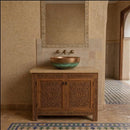 Handmade Moroccan Brass Round Vessel Sink, Hammered Countertop Bathroom Basin with Antique Green Patina