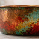 Handmade Moroccan Brass Round Sink, Hammered Vessel Basin with Iridescent Patina