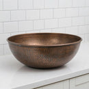 Handmade Moroccan Brass Round Vessel Sink, Hand-Hammered Countertop Basin, Antique Copper Finish Vanity Sink