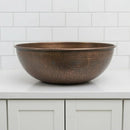 Handmade Moroccan Brass Round Vessel Sink, Hand-Hammered Countertop Basin, Antique Copper Finish Vanity Sink