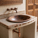 Handmade Moroccan Brass Vessel Sink, Hammered Round Bathroom Basin, Rustic Boho Vanity