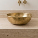 Handmade Hammered Brass Round Vessel Sink, Moroccan Gold Bathroom Vanity Basin