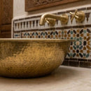 Hand Hammered Moroccan Brass Vessel Sink, Round Gold Tone Bathroom Vanity Basin