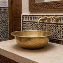 Hand Hammered Moroccan Brass Vessel Sink, Round Gold Tone Bathroom Vanity Basin
