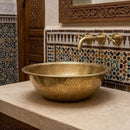 Hand Hammered Moroccan Brass Vessel Sink, Round Gold Tone Bathroom Vanity Basin