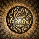 Handcrafted Moroccan Brass Pendant Light, Round Leaf Cutout Lamp, Botanical Shadow Sconce