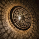 Moroccan Brass Mandala Pendant Light, Boho Filigree Hanging Lamp, Shadow Cast Glow