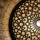 Moroccan Brass Pendant Light, Geometric Mandala Cutout Shade, Shadow Cast Lamp