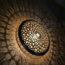 Moroccan Brass Pendant Light, Geometric Mandala Cutout Shade, Shadow Cast Lamp