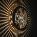 Moroccan Brass Pendant Light, Round Gold Lamp, Leaf Cutout Arabesque Sconce