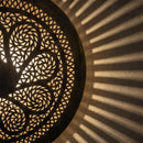 Handcrafted Moroccan Brass Pendant Light, Round Floral Filigree Hanging Lamp, Sunburst Shadow Ceiling Light