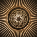 Handcrafted Moroccan Brass Pendant Light, Round Floral Filigree Hanging Lamp, Sunburst Shadow Ceiling Light