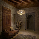 Large Moroccan Brass Dome Pendant Light, Pierced Metal Arabesque Hanging Lamp