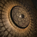 Handmade Moroccan Brass Pendant Light, Round Mandala Lamp, Boho Arabesque Shadow Cast Ceiling Lamp