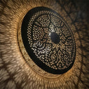 Handmade Moroccan Brass Pendant Light, Round Geometric Floral Cutout Lamp Shade