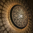 Handcrafted Moroccan Brass Pendant Light: Round Arabesque Shadow Lamp – Boho Decor