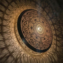 Round Moroccan Brass Pendant Light, Arabesque Filigree Lamp, Warm Shadow Cast Moorish Ceiling Light