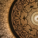 Round Moroccan Brass Pendant Light, Arabesque Filigree Lamp, Warm Shadow Cast Moorish Ceiling Light