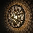 Handcrafted Moroccan Brass Pendant Light, Round Leaf Cutout Lamp, Botanical Shadow Sconce