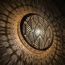 Handcrafted Moroccan Brass Pendant Light, Round Leaf Cutout Lamp, Botanical Shadow Sconce