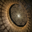 Handmade Moroccan Brass Pendant Light, Floral Mandala Cutout, Ornate Pierced Metal Decor