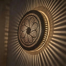 Handcrafted Moroccan Brass Pendant Light, Round Floral Filigree Hanging Lamp, Sunburst Shadow Ceiling Light