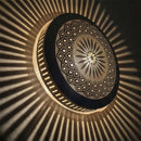 Handmade Moroccan Brass Wall Lamp, Round Floral Geometric Sconce, Boho Shadow Cast Decor