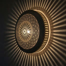 Handmade Moroccan Brass Wall Lamp, Round Floral Geometric Sconce, Boho Shadow Cast Decor