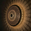 Handcrafted Moroccan Brass Wall Lamp, Round Fish Scale Sconce, Boho Shadow Pattern Decor