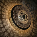 Handcrafted Moroccan Brass Wall Lamp, Round Fish Scale Sconce, Boho Shadow Pattern Decor