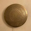 Handcrafted Moroccan Brass Wall Lamp, Round Fish Scale Sconce, Boho Shadow Pattern Decor