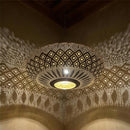 Large Moroccan Brass Dome Pendant Light, Pierced Metal Arabesque Hanging Lamp