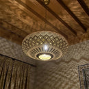 Large Moroccan Brass Dome Pendant Light, Pierced Metal Arabesque Hanging Lamp