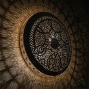 Handmade Moroccan Brass Pendant Light, Round Geometric Floral Cutout Lamp Shade
