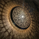 Handcrafted Moroccan Brass Pendant Light: Round Arabesque Shadow Lamp – Boho Decor