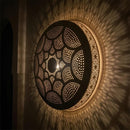 Handmade Moroccan Brass Pendant Light, Round Dome Shade, Geometric Arabesque Pattern, Ambient Shadow Lamp