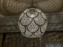Moroccan Brass Pendant, Round Boho Ceiling Light, Arabesque Filigree Pendant, Handmade Gold Ceiling Lamp