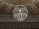 Moroccan Brass Pendant Light, Round Filigree Brass Pendant, Boho Ceiling Light, Arabesque Pendant, Gold Ceiling Lamp