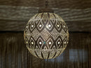 Moroccan Brass Pendant Light, Round Filigree Brass Pendant, Boho Ceiling Light, Arabesque Pendant, Gold Ceiling Lamp